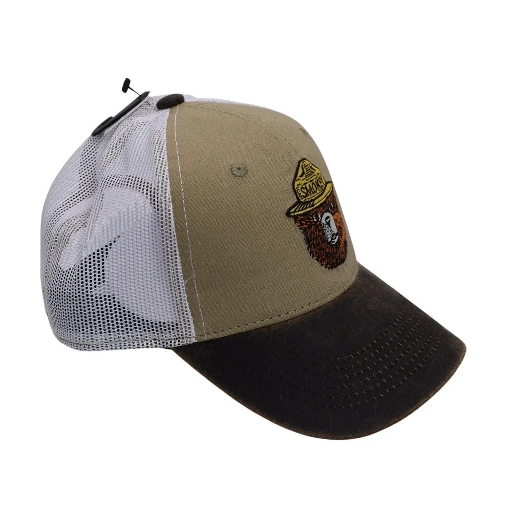 Smokey The Bear Official Mesh Trucker Snapback‎ Hat Cap Brown White OSFM NEW